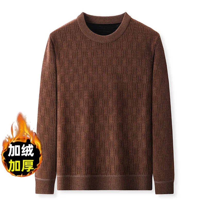 

Осень-зима, мужской свитер на флисовой подкладке с круглым вырезом и длинными рукавами, утепленная теплая базовая рубашка, мужской винтажный удобный джемпер