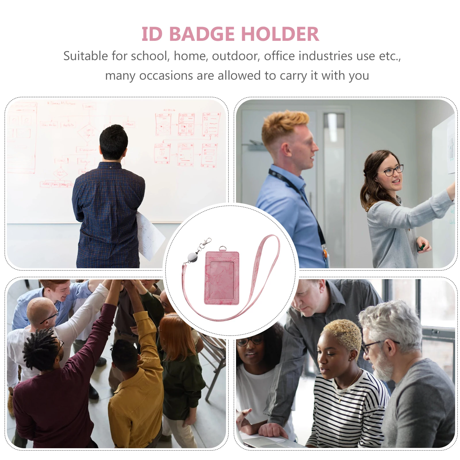 

1 set Marble Pattern ID Holder Plastic Card Sleeve Badge Keeper Lanyard Work Pass Protective Cover for Students Teachers Nurses