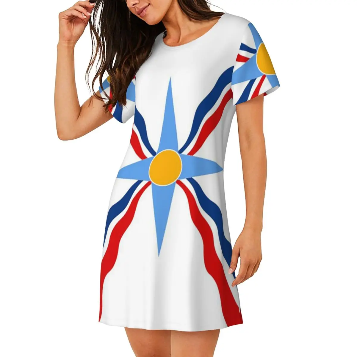 Luxury Assyrian Suryoyo Flag Short Sleeves Nightdress For Sleeping Sleepshirts Women Short Sleeve Nightgowns Loose Pajama Dress