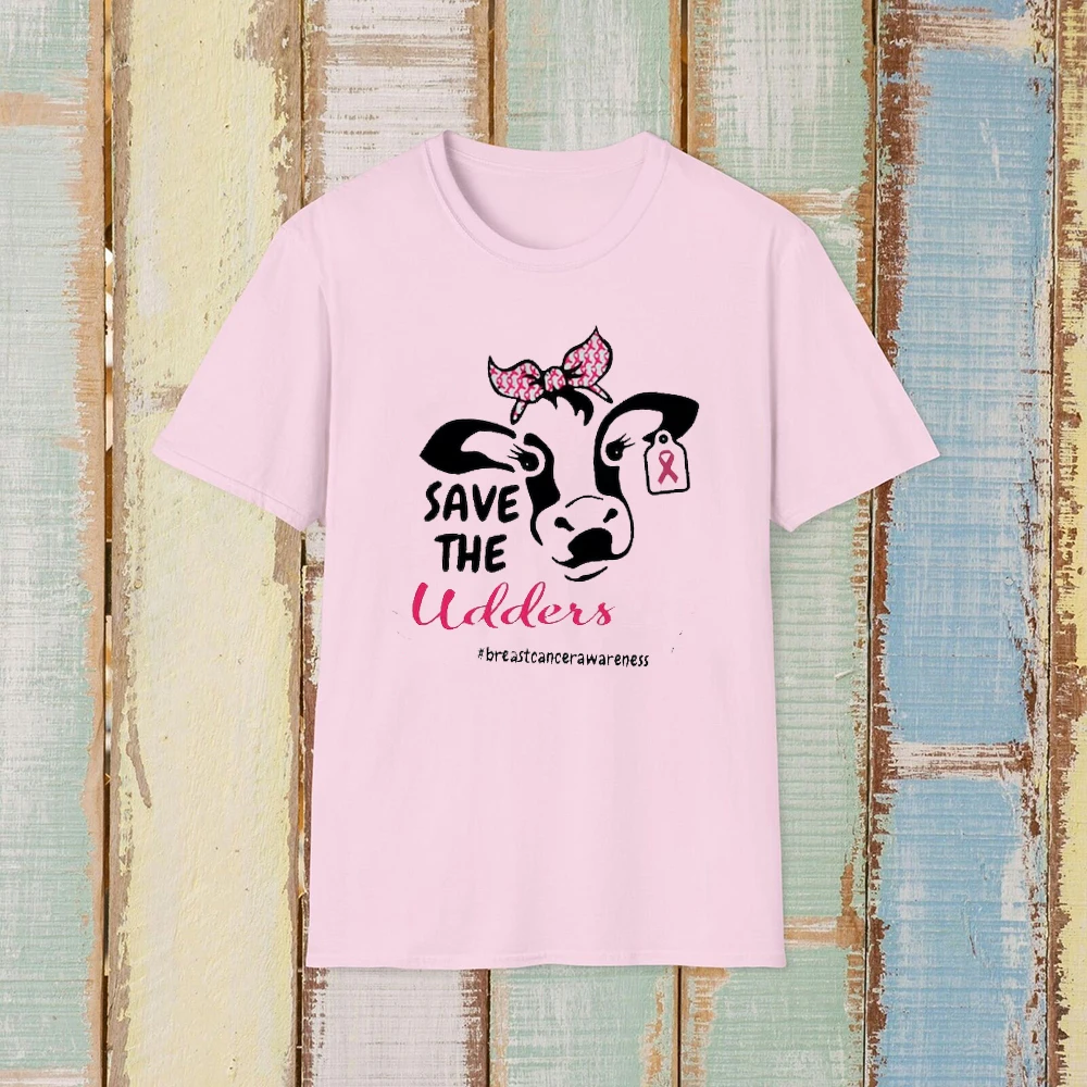 Save The Udders Pink Ribbon T-shirt or Crewneck, Gift For Mom, Breast Cancer Awareness T-shirt With Animal Print man and woman