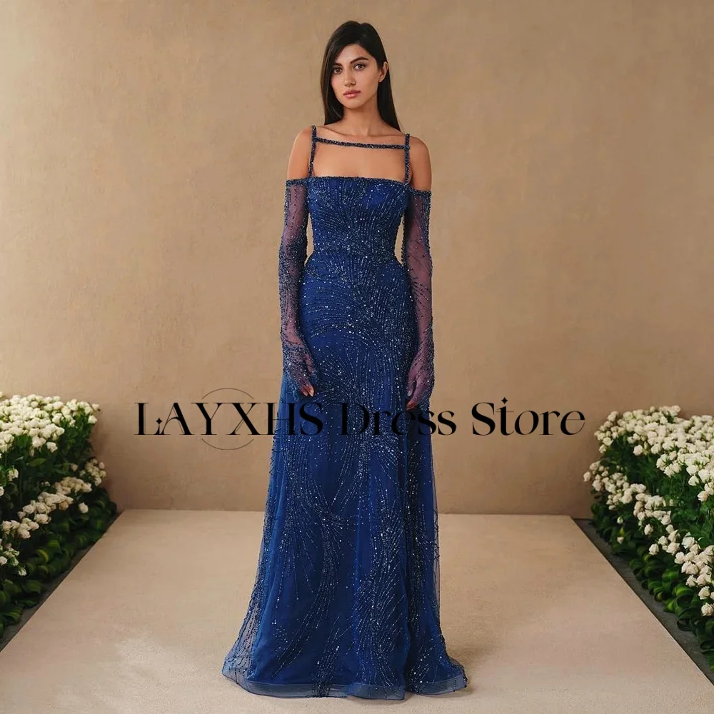 

LAYXHS Gorgeous Off the shoulder Evening Dresses A-Line Long Sleeves Lace Beaded Prom Dresses Customized vestidos de fiesta