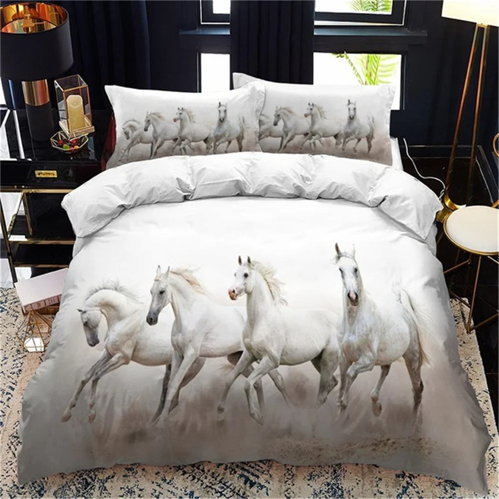 White Horse Bedding Set Queen Bedding Duvet Cover Set Bedding Set Bed Cover Queen Bedroom Bed Cover Set Bed Set Bedding