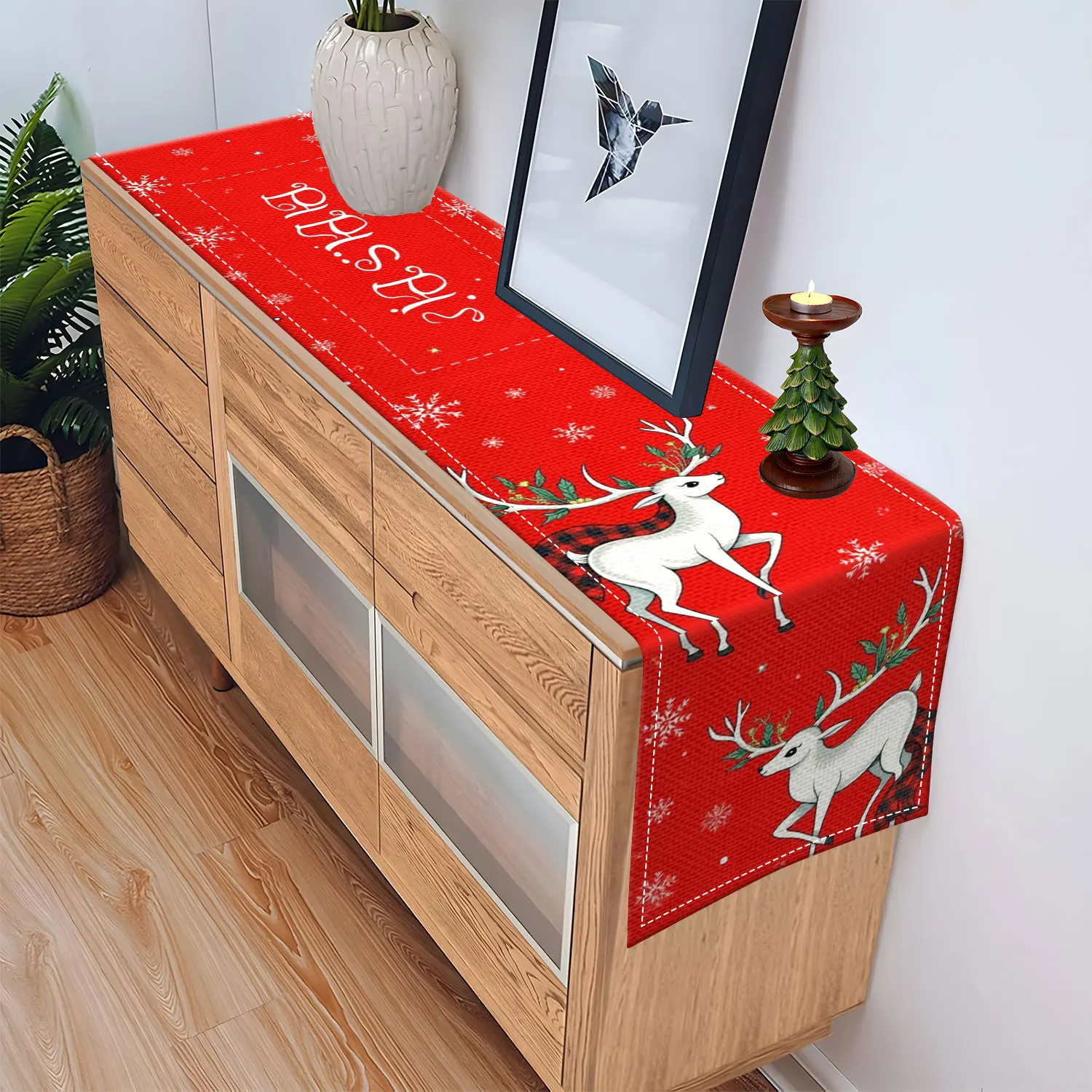 قطعة واحدة من مفرش طاولة بطابع عيد الميلاد مع أنماط الأيائل وندفة الثلج، مناسبة لحفلات عيد الميلاد ومشاهد تزيين المنزل الاحتفالي. #5