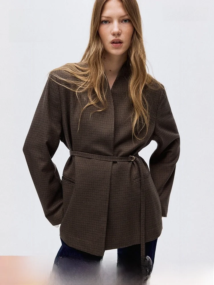 

Женский повседневный жилет H&M с V-образным вырезом и поясом, из смесового полиэстера, для весны и осени, модная верхняя одежда