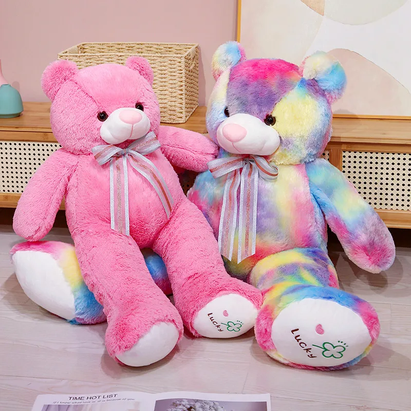 

Cartoon Pink Rainbow Colors Teddy Bear Plush Doll With Bowknot Stuffed Animals Soft Bears Toys Baby Pillow for Lovers Girls Gift