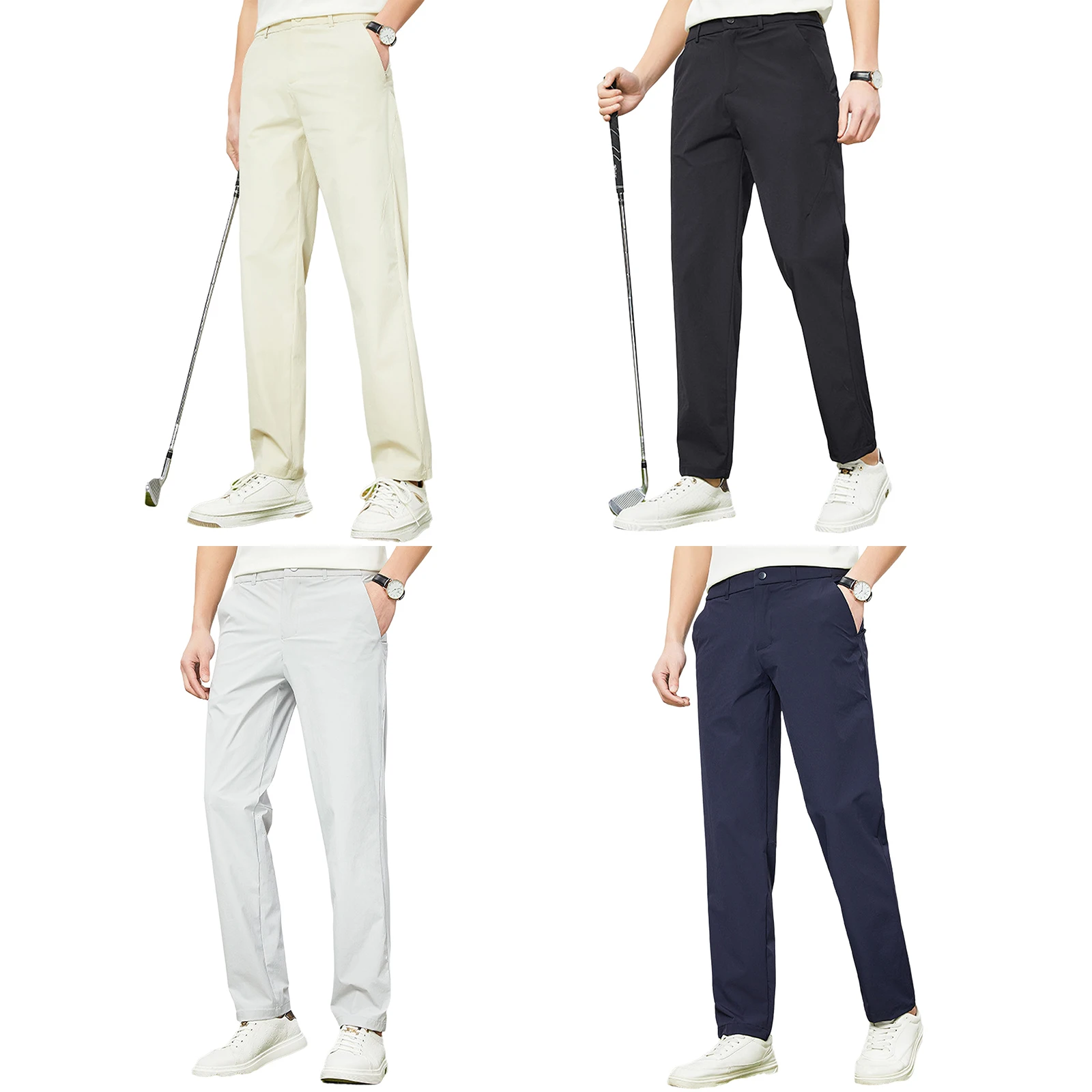 

Men's Golf Trousers Quick-Dry Elastic Waistband with Zip Pockets for Work M-5XL