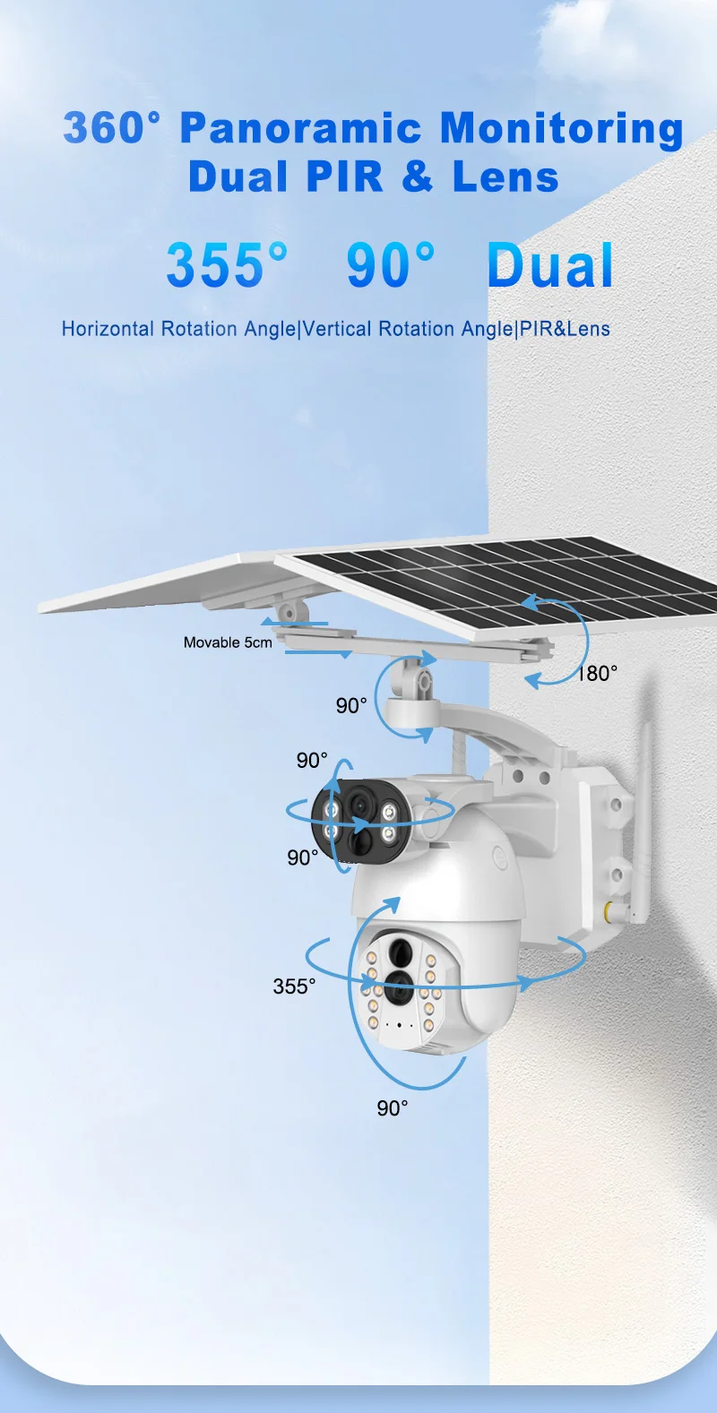 IP66 WIFI Solar Panoramic CCTV Camera 4G Zoom Outdoor Surveillance Cameras 4K HD Two-way Audio Human Detection Night Version