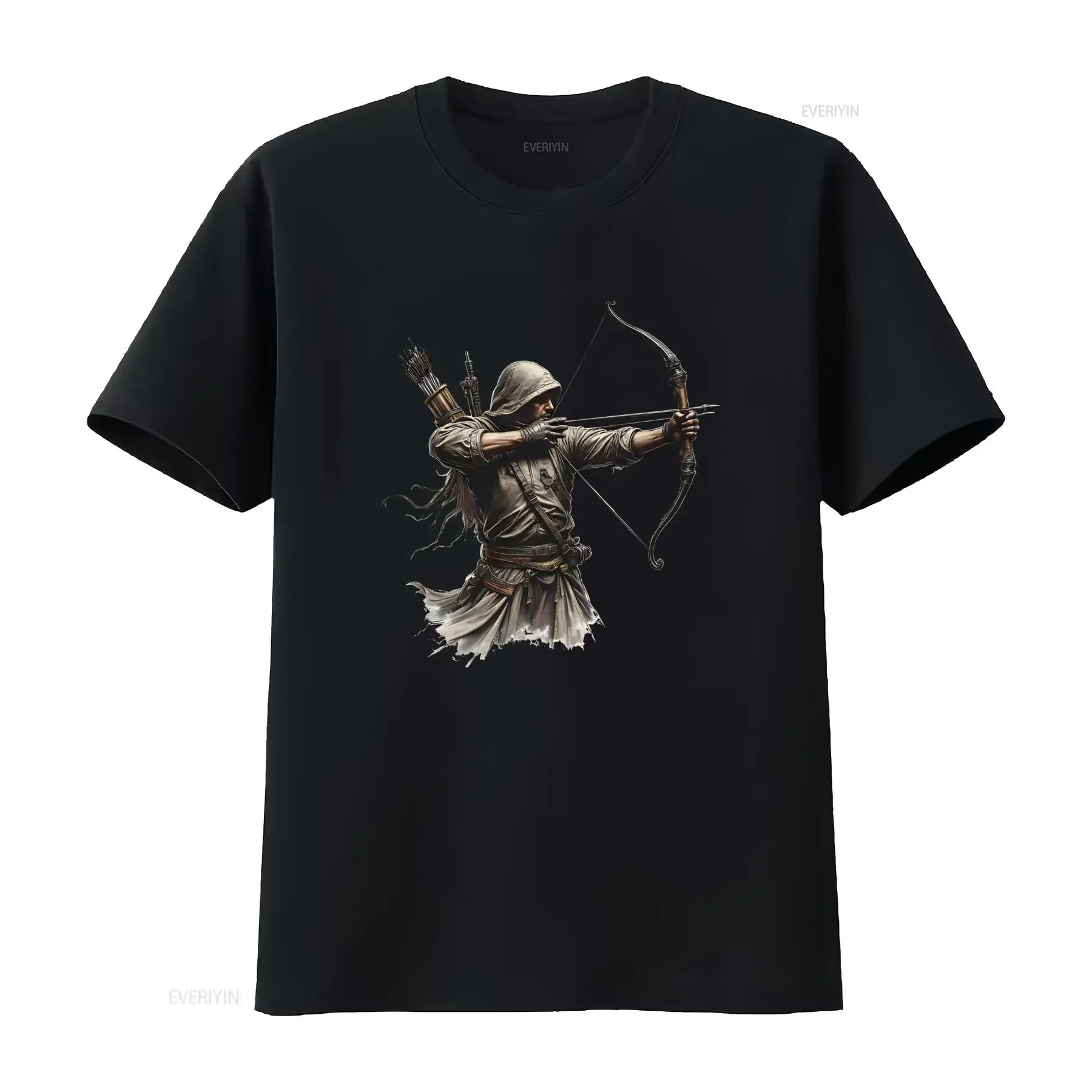 Men'S Heavyweight 185Gsm Archery T Shirt Soft Breathable Crewneck with Bowhunter Design Loose Fit for Hunting vintage Washed