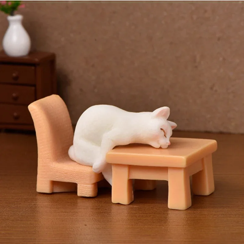 Figurines d'animaux de dessin animé de paysage micro créatif, simulation de chaton mignon, accessoires décoratifs, bibelots de bureau, jouet cadeau