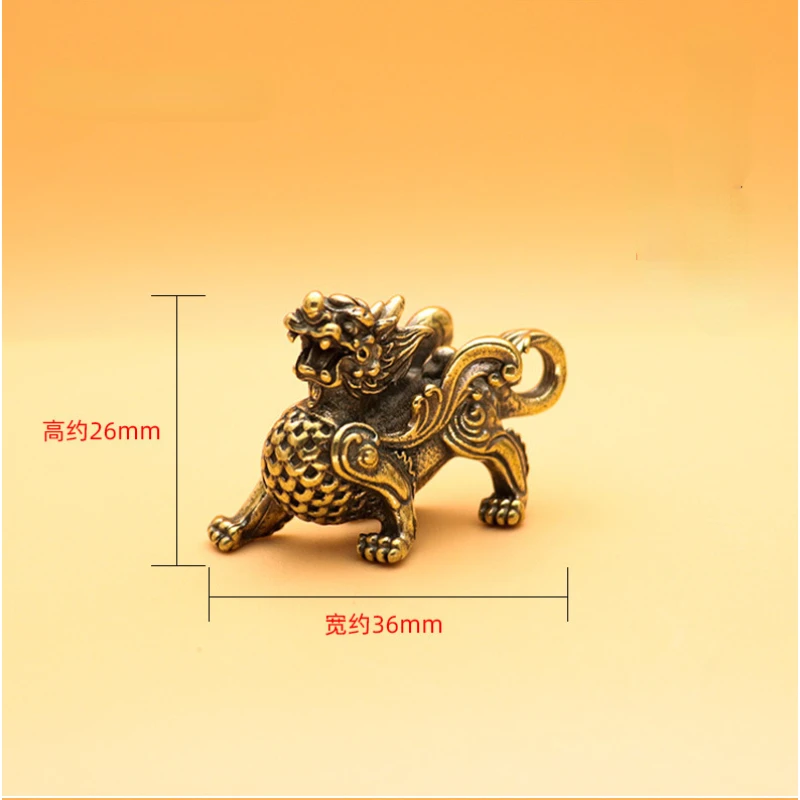 Mini Vintage Brass Dragon Statue Figurines Solid Fengshui Qilin Dragon Tortoise Wealth Prosperity Home Decoration Ornament