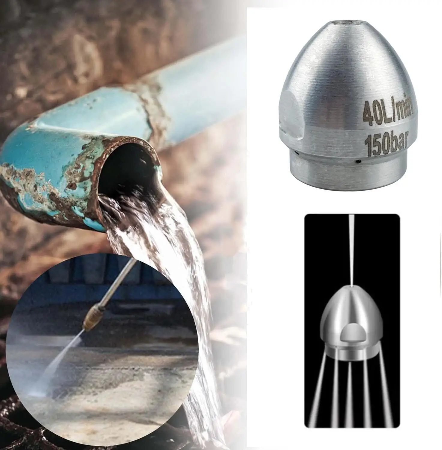 40L/Min High Pressure Washer Clog Cleaning Nozzle Sewer Pipeline Dredging Spray Adapter With G1/2 G3/8 Thread image 6