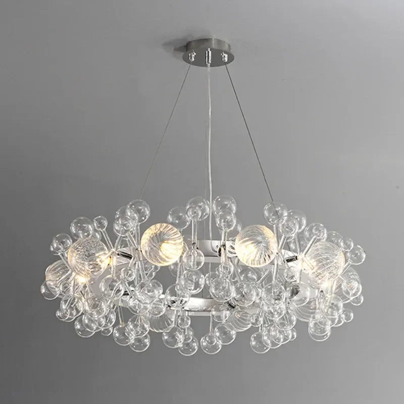 

Post-modern Luxury Living Room Pendant Lamp Nordic Creative Chrome Lustre Dining Bedroom Round Glass Chandelier Home Decor Light