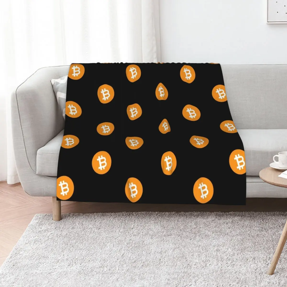 Couverture en peluche douce et durable avec logo Bitcoin BTC Classic Cryptocurrency pour un usage quotidien