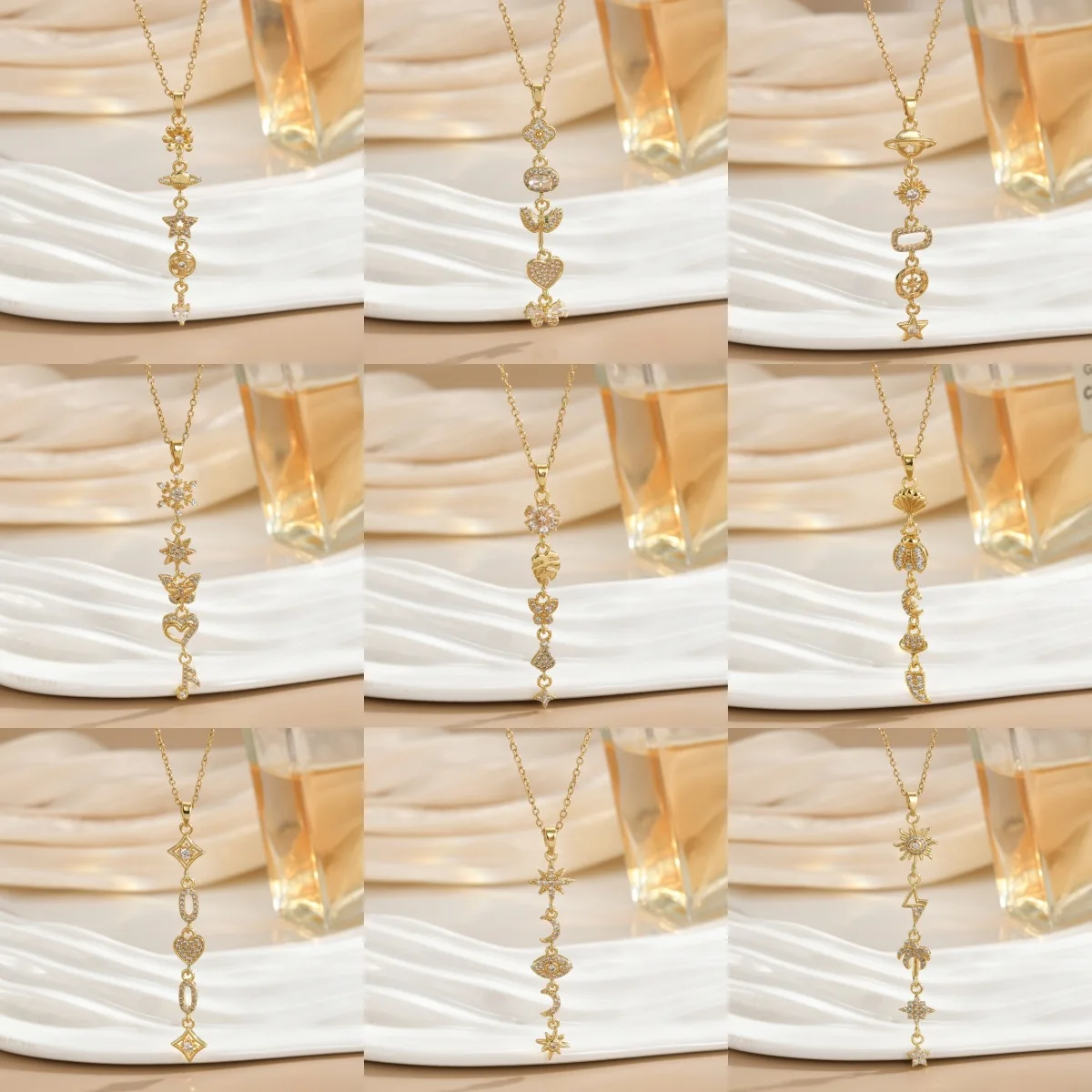 

AETEEY Long Tassel Pendant Necklace for Women, Copper Plated Real Gold Micro Zircon Trendy Design Clavicle Chain