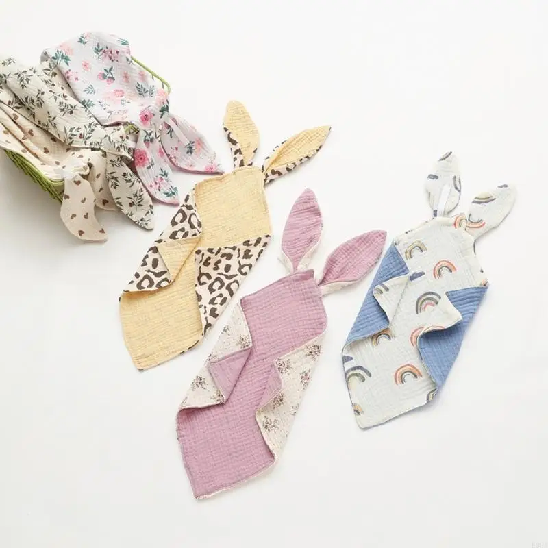 

E06F Newborns Security Blanket Burp Cloth Baby Printed Soothe Towel Muslin Handkerchi