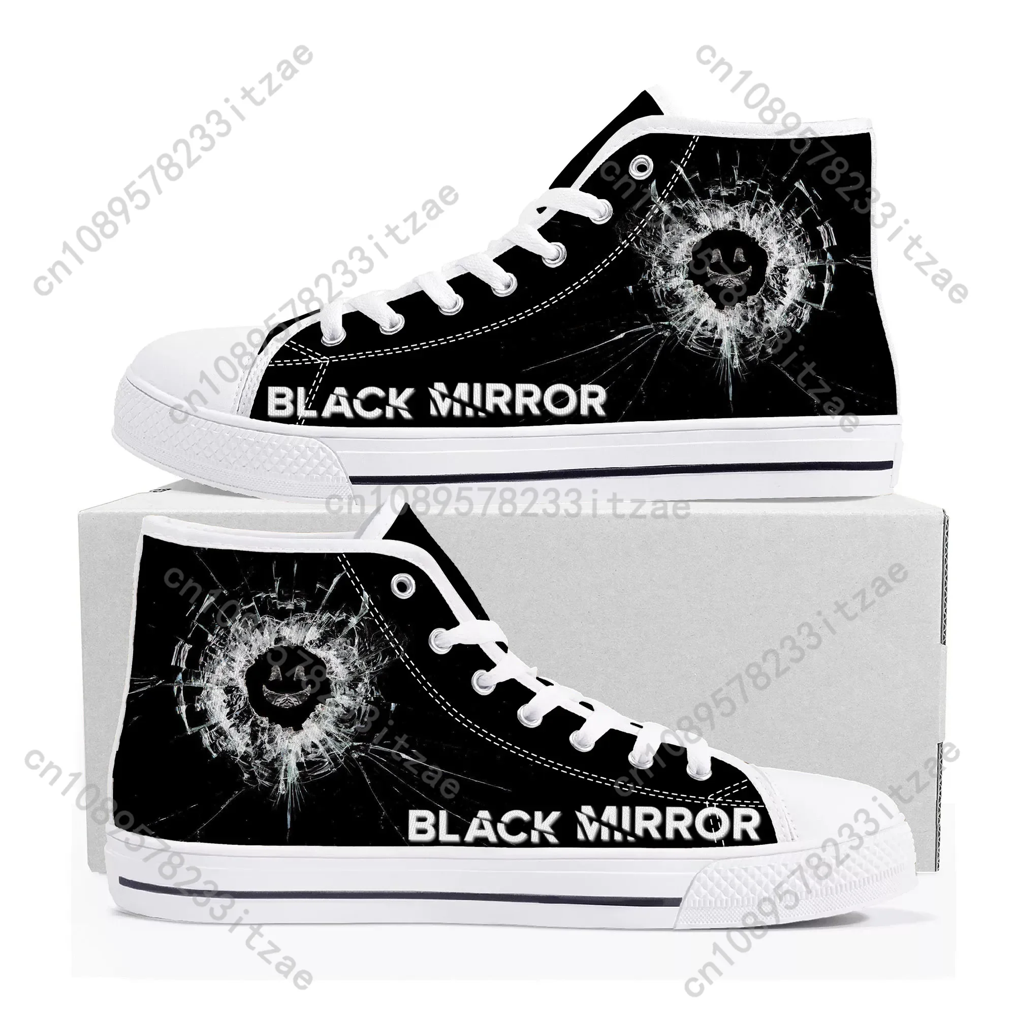 Black Mirror High Top Sneakers Mens Womens Teenager Canvas High Quality Sneaker Casual Custom Made Shoes Customize DIY Shoe