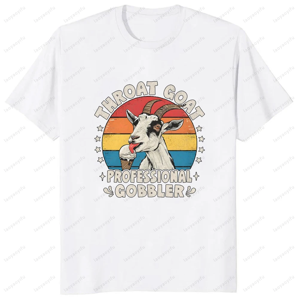 Throat Goat Retro Inappropriate Adult Humor Funny Gag Memes T-Shirt Casual Fashion Loose Summer Short Sleeve Y2K Man Streetwear