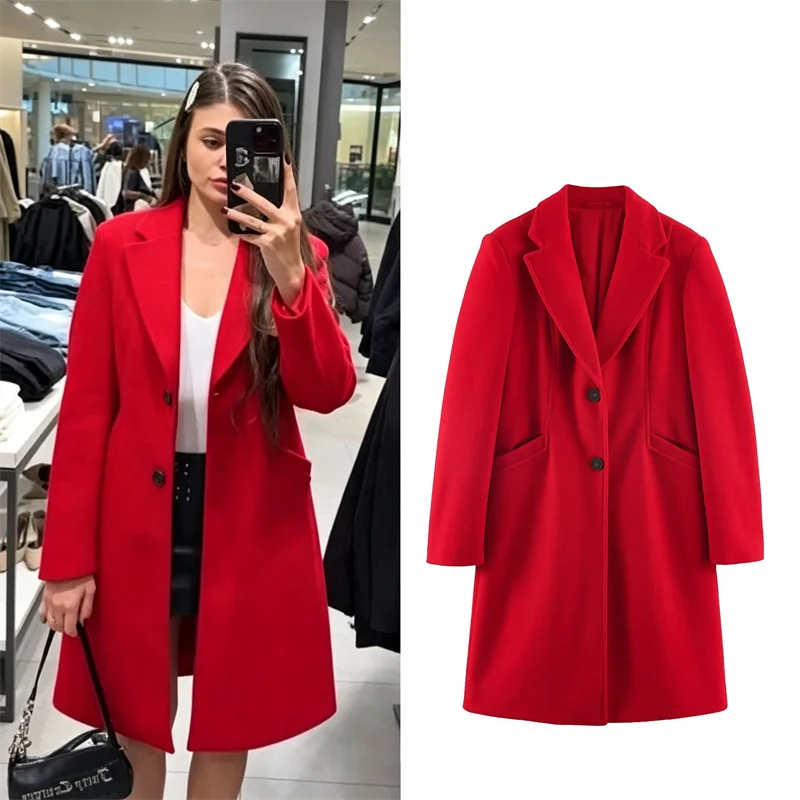 Guobioziy Women's Coat 2026 Autumn/Winter New Fashion Long-Sleeve Turn-Down Collar Soft Padded Shoulder Overcoat