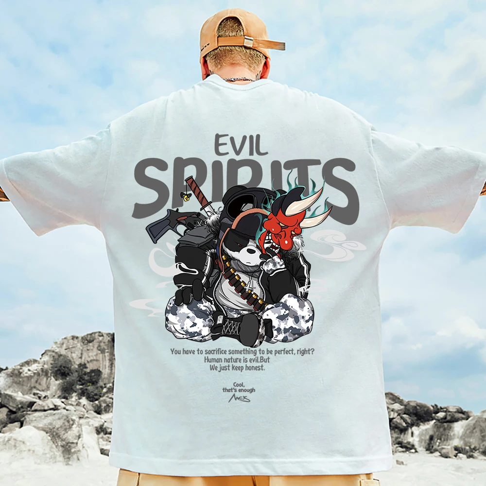 

Evil Spits Panda Warrior Printed Men'S T-Shirt Cartoon Street T Shirt Popular Sports T Shirts Cotton Hip Hop Short Sleeved