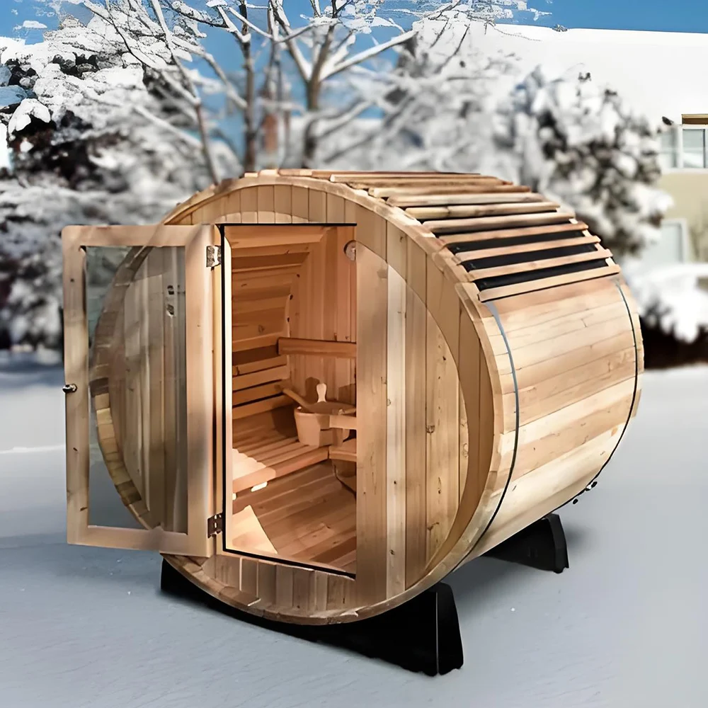 Solid Wood Outdoor Steam Barrel Shower 220v Wet Steam Function with Control Panel Sauna & Swim Spa Accessory
