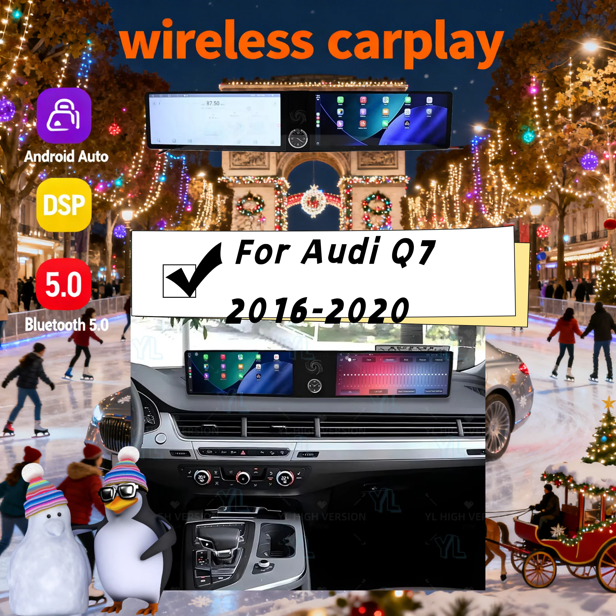 

YL Dual 12.3" HD Touch Screen Android 13.0 Wireless CarPlay For Audi Q7 2016-2020 Head Unit GPS Navigation Replacement Upgrade