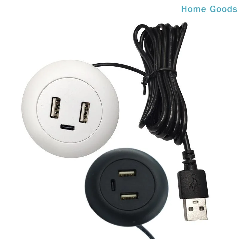 preferredType C USB Hub Desktop Hole Embedded 3 In 1 Splitter High Speed Charging Station for Office Home Tablesproduct