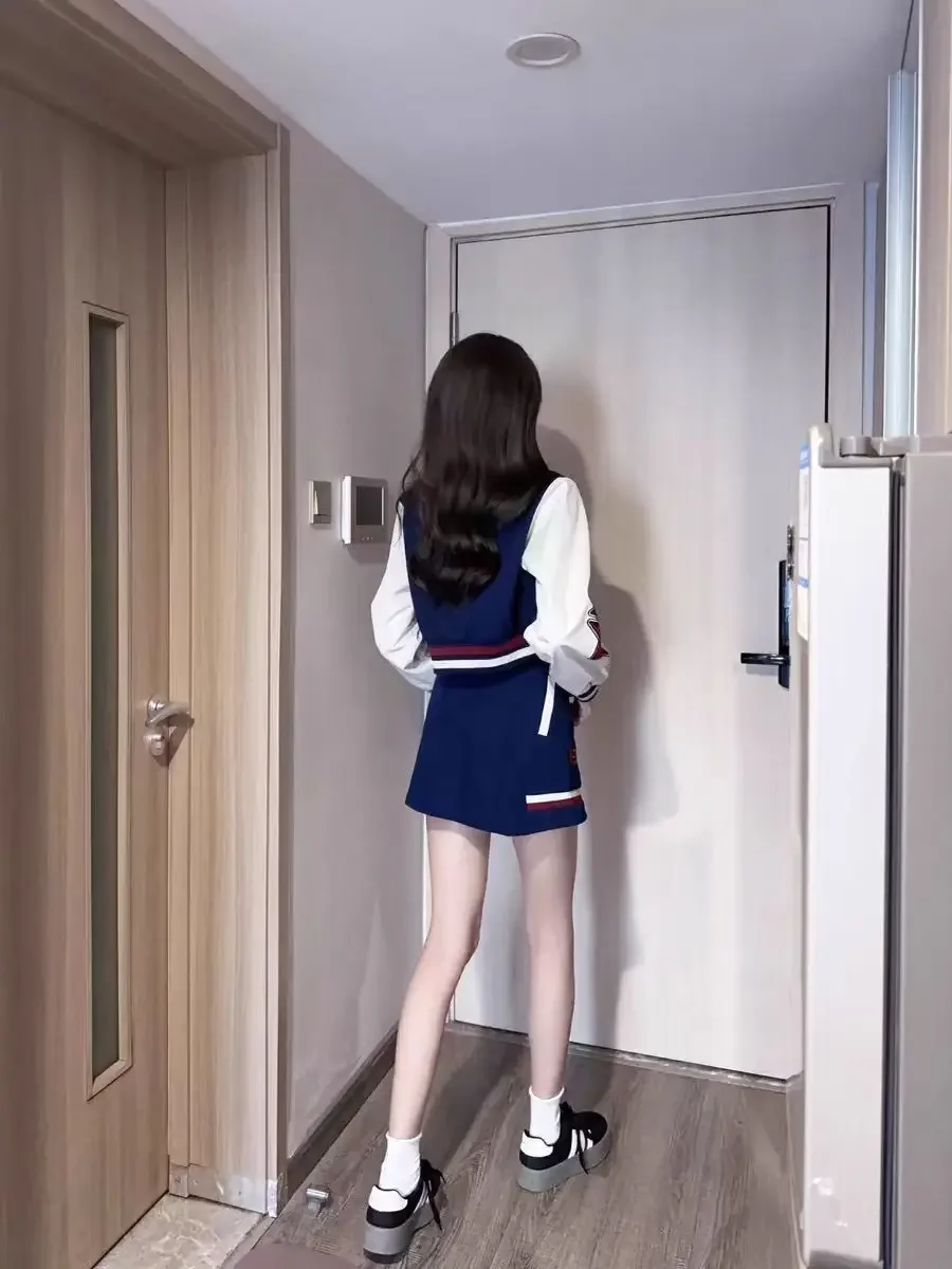 春秋のニューストリートオリジナル秋冬カレッジハイストリートレトロ野球ジャケット女性 JK 制服セット