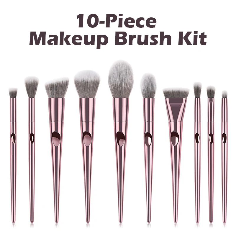 

Professional 10pcs Makeup Brush Set Synthetic Hair - Powder Blush Foundation Eyeshadow Brushes Complete Kit with Bag, Colorful D
