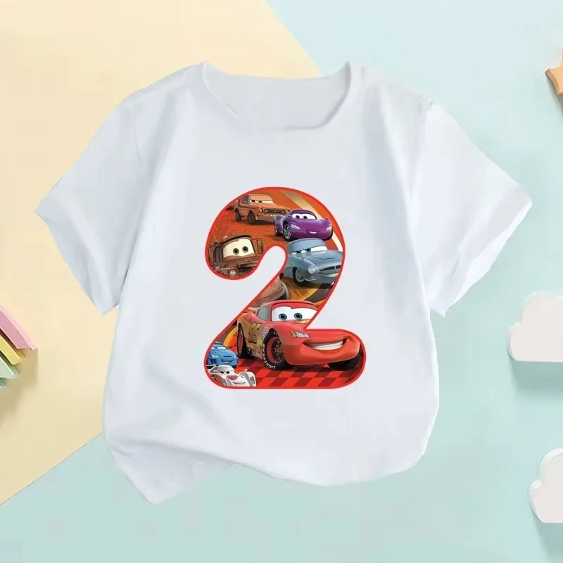 2026 سيارة بيكسار البرق ماكوين عدد طباعة 1 2 3 4 5 6 7 8 9 سنوات عيد ميلاد طفل الفتيان تي شيرت الاطفال تي شيرت الفتيات الملابس #5