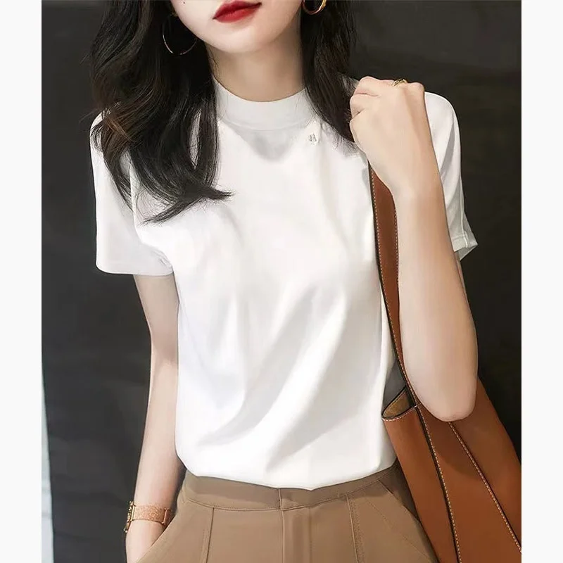 

Ice Silk ort Sve Top Sample Garment Single Piece High Ne T-irt Women's Faion Sun Protection Loose Fit Breathable