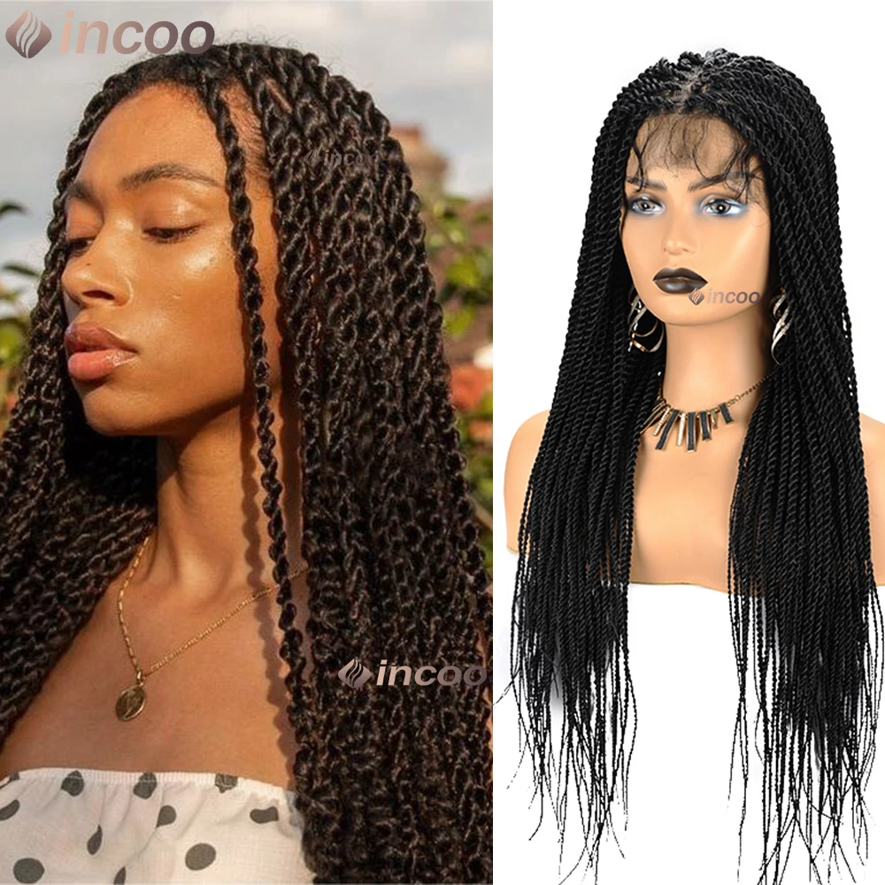 

Синтетические мини-плетеные парики 36-дюймовые полные парики фронта шнурка для чернокожих женщин Коробка без узлов Аккуратный парик с косами