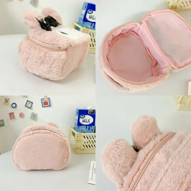 Borsa per cosmetici Sanrio Kuromi Melody Cartoon Peluche ricamato Borsa per riporre articoli da toeletta per trucco di grande capacità Borsa per il lavaggio delle donne