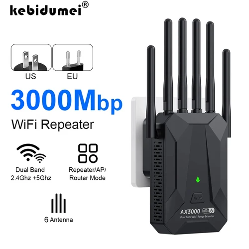 Imagen 1 del producto Repetidor inalámbrico WiFi6 de 3000Mbps, extensor WiFi de doble banda de 2,4 Ghz y 5GHz, amplificador Wi-Fi 6, amplificador de expansión de señal de largo alcance