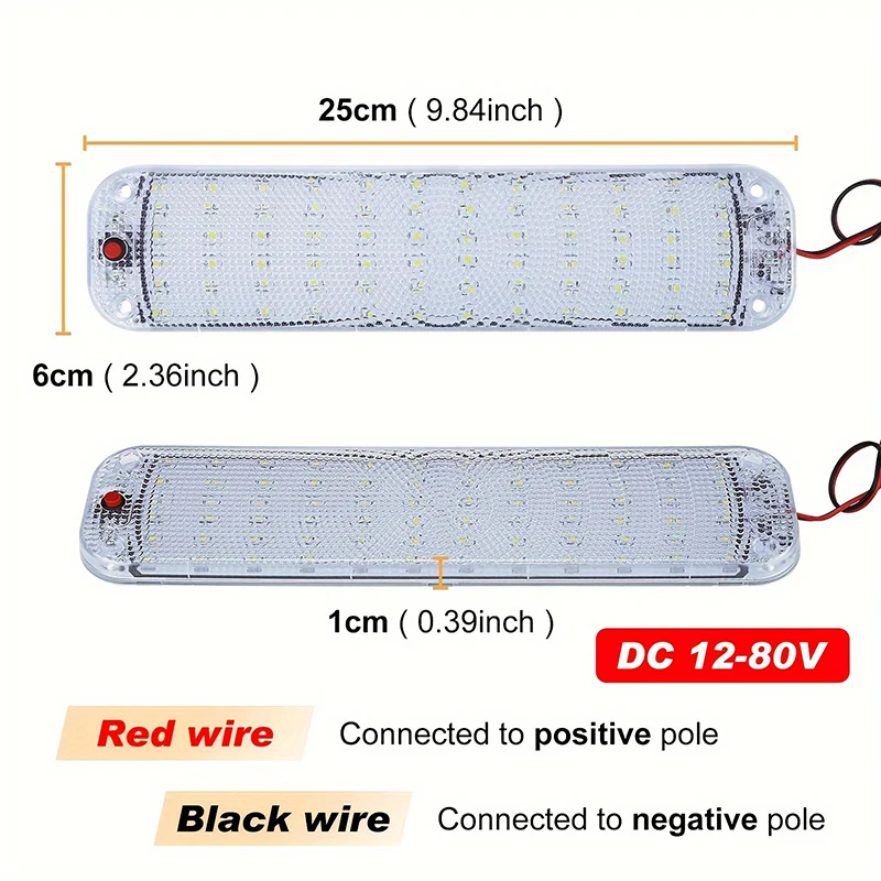 12V-80V 72LED wewnętrzna lampka światło listwa pasek z przełącznikiem lampka wewnętrzna samochodowa LED oświetlenie Camper Bus motorówka oświetlenie