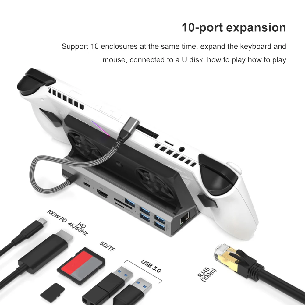 For Asus ROG Ally 11 in 1 Docking Station Console Hub 4k@60hz Gigabit Ethernet 1000Mbps Dock Stand Type C USB 3.0 2.0 PD 100W