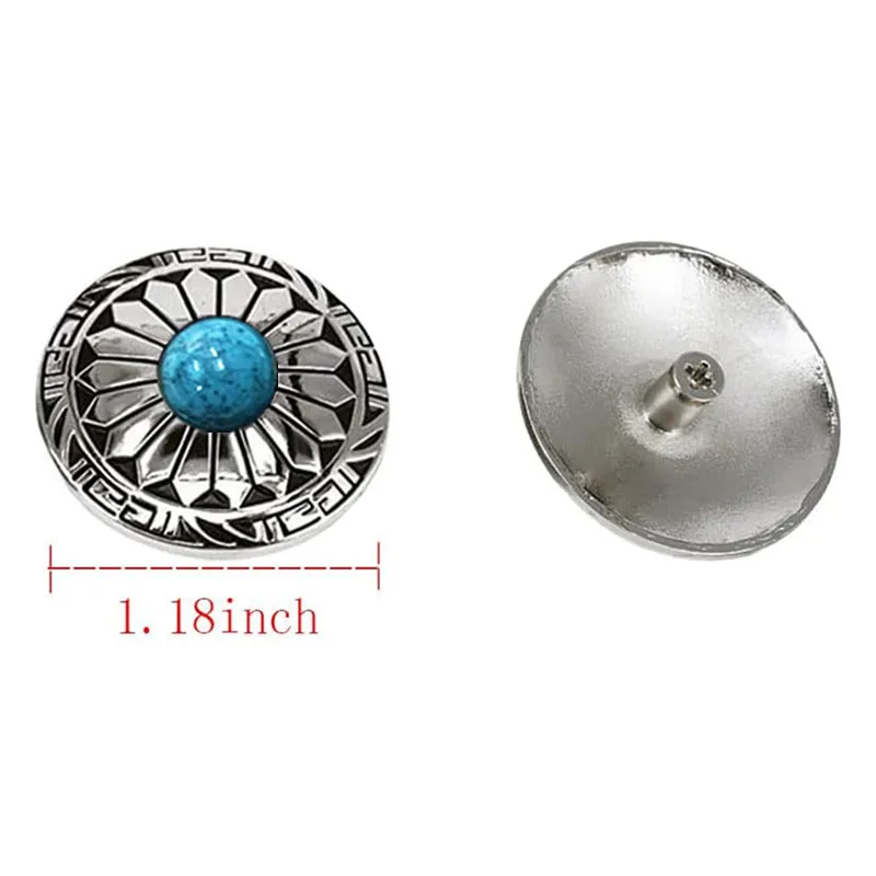 10Pcs Sunflower Decorative Buckle Turquoise Round Conchos Silver Metal Screw Button DIY Leather Goods Accessories