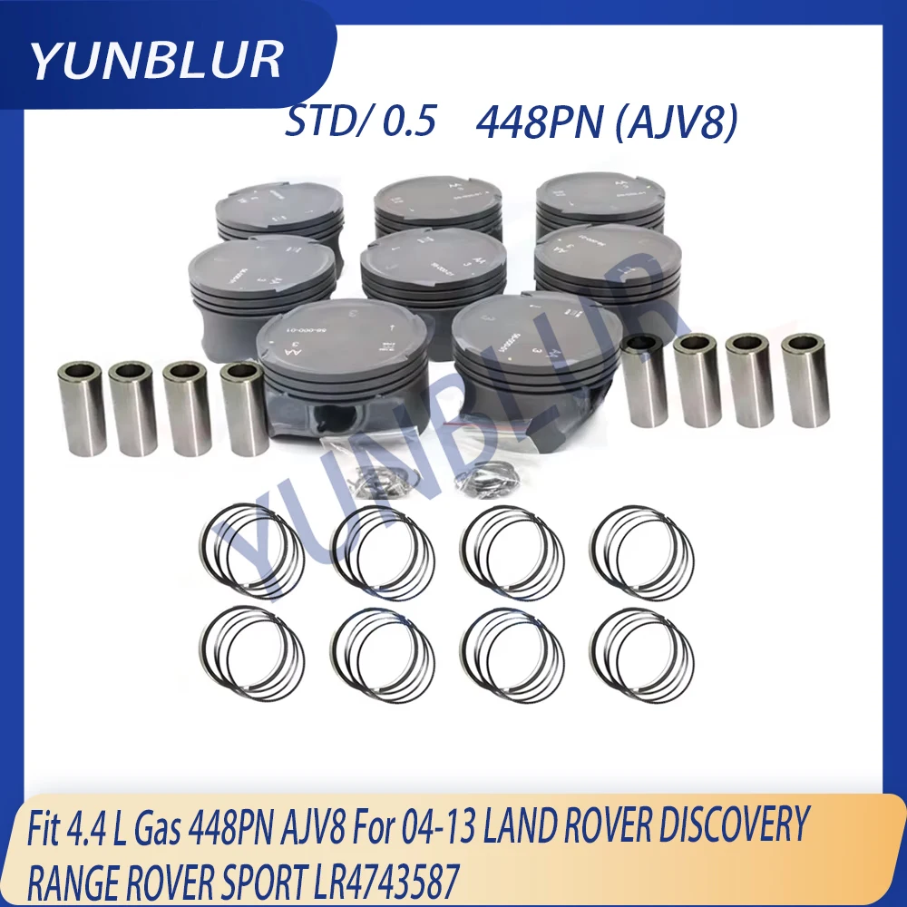8pcs STD 0.5 Engine Part Piston & Ring Kit Fit 4.4 L T Gas 448PN AJV8 For 04-13 LAND ROVER DISCOVERY RANGE ROVER SPORT LR4743587