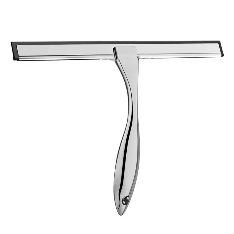 

A74E-All-Purpose Stainless Steel Shower Squeegee Glass Doors With 2 Adhesive Hooks Streak Free Silicone Blade
