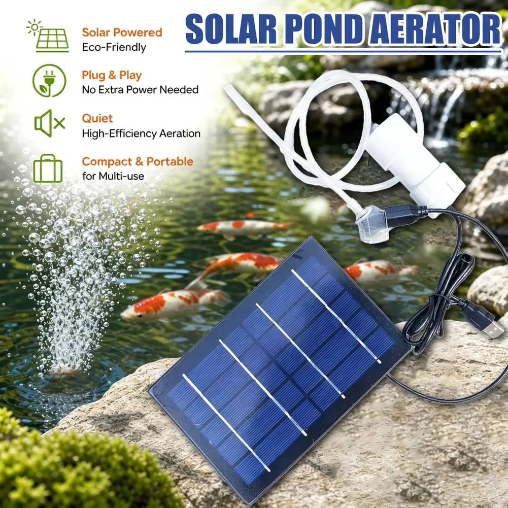 Solar Air Pump Aquarium Oxygen Aerator USB Rechargeable Quiet Waterproof Fish Tank Pond Fishing Bubbler Medaka Hose Tube Kit view 2