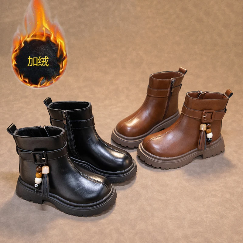 Bottes courtes en cuir pour enfants, chaussures d'hiver pour filles et garçons, nouveau Style à la mode, semelle souple, antidérapantes, polyvalentes, nouvelle collection 2025