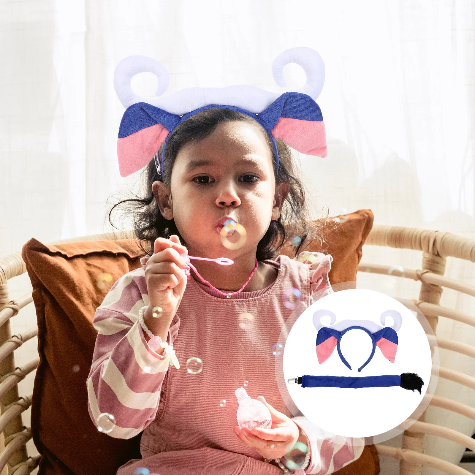 1 set di accessori per costumi animali con coda di corno di toro, set di vestire per bambini, per ruolo di carnevale per feste in fattoria di Halloween