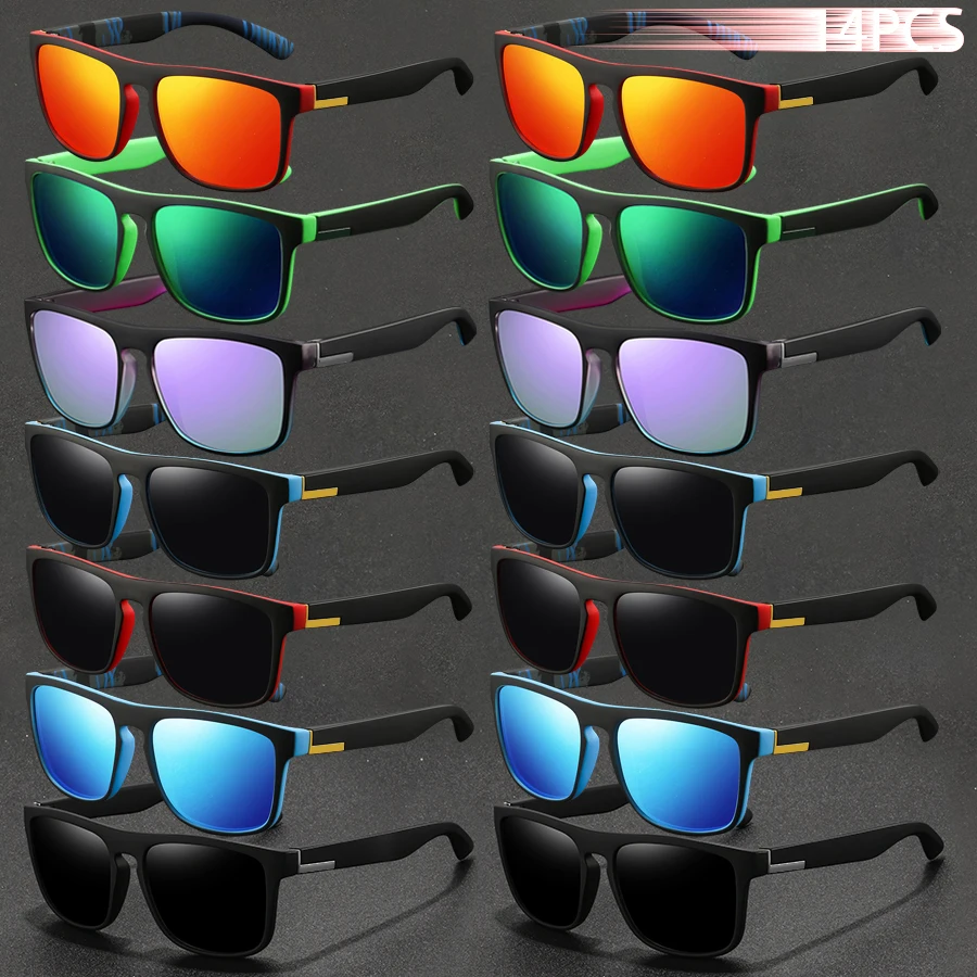 

14 PCS Fashion Vintage Square Sunglasses Men Women Fishing Driving Man Luxury Brand Designer Sun Glasses Retro UV400 Eyewear ﻿