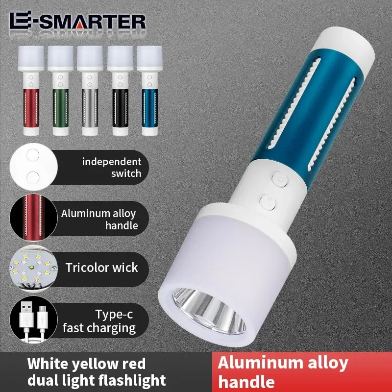 โคมไฟคู่ไฟฉาย LED USB ชาร์จไฟฉายความสว่างสูงกันน้ําตกปลาเดินป่าตั้งแคมป์โคมไฟ Long Shot Hand Light