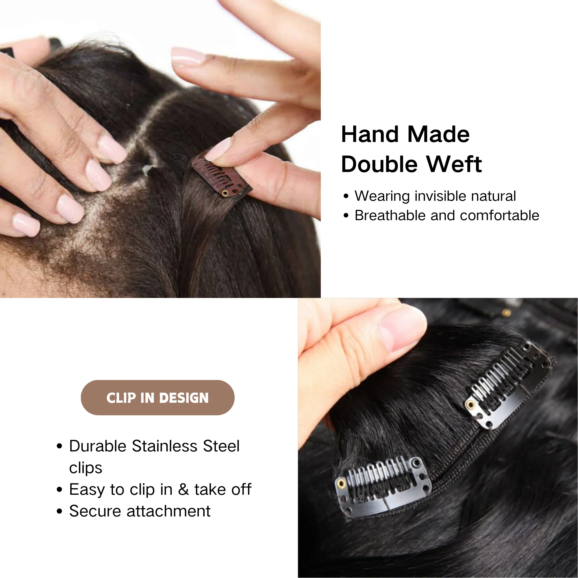 DESHI Clip in Hair Extensions Real Human Hair Extensions Clip ins for Women Natural Human Hair, 14/18inch 120g 7Pcs 2 Color