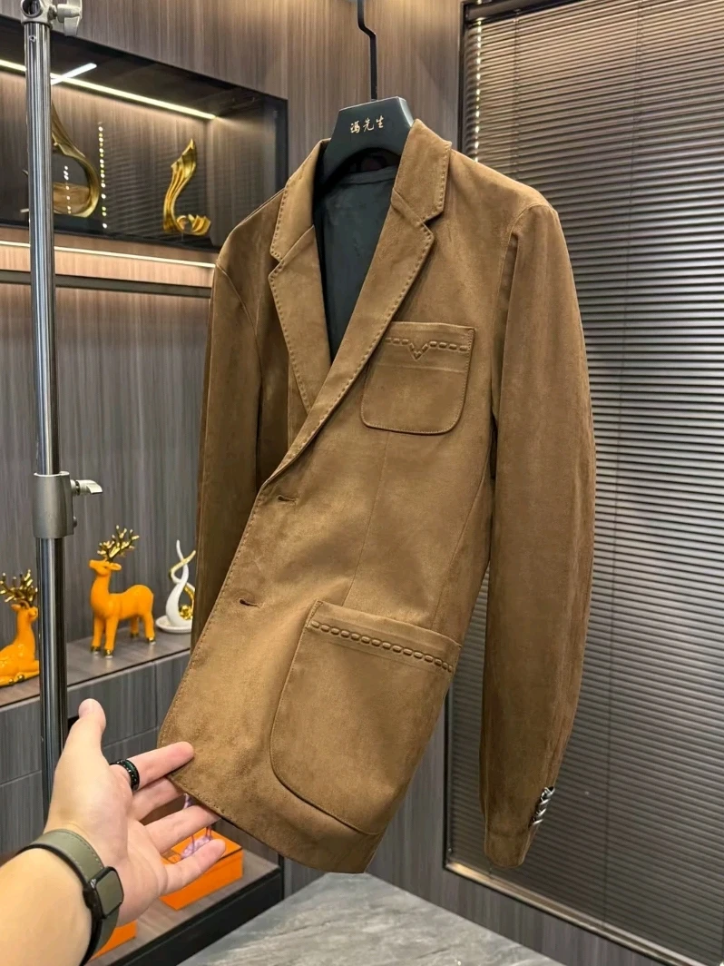 

Высококачественный мужской повседневный костюм для весны и осени: новый, модный, универсальный, премиум-класса, стильный, деловой, приталенный, с длинным рукавом