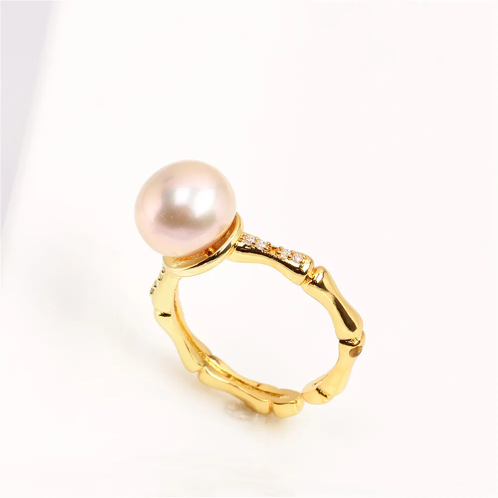 Domestic 14k Gold Plated Color Retaining Pearl Ring with Bamboo Joint Micro Zirconium DIY Ring Accessories for Women