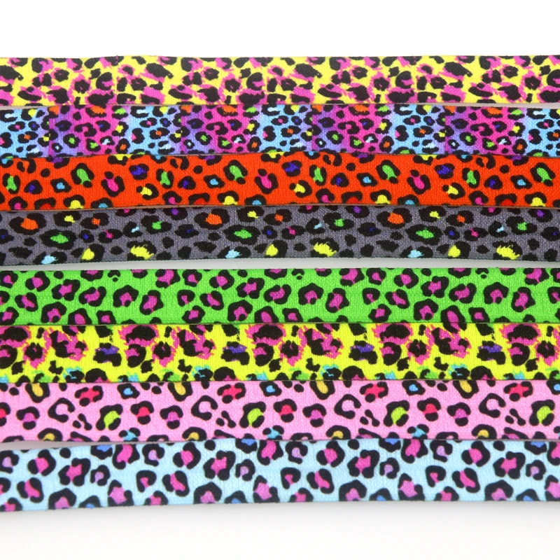 DHK 5/8'' 5yards Leopard Printed Fold Elastic FOE Stretch Ribbon Hairbow Headwear Accessories Craft DIY Sewing C2039