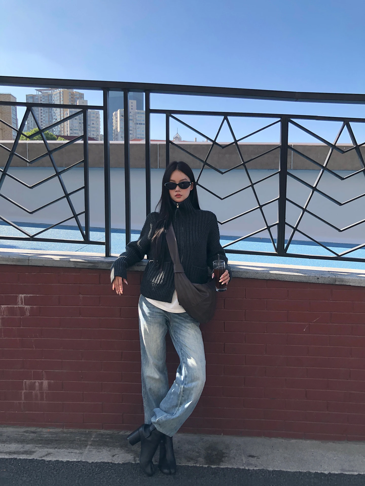 Blue Straight Leg Wide Leg Loose Women's Jeans High Waist Zipper Closure Daily Wear Winter Season Faion Trend High Rise