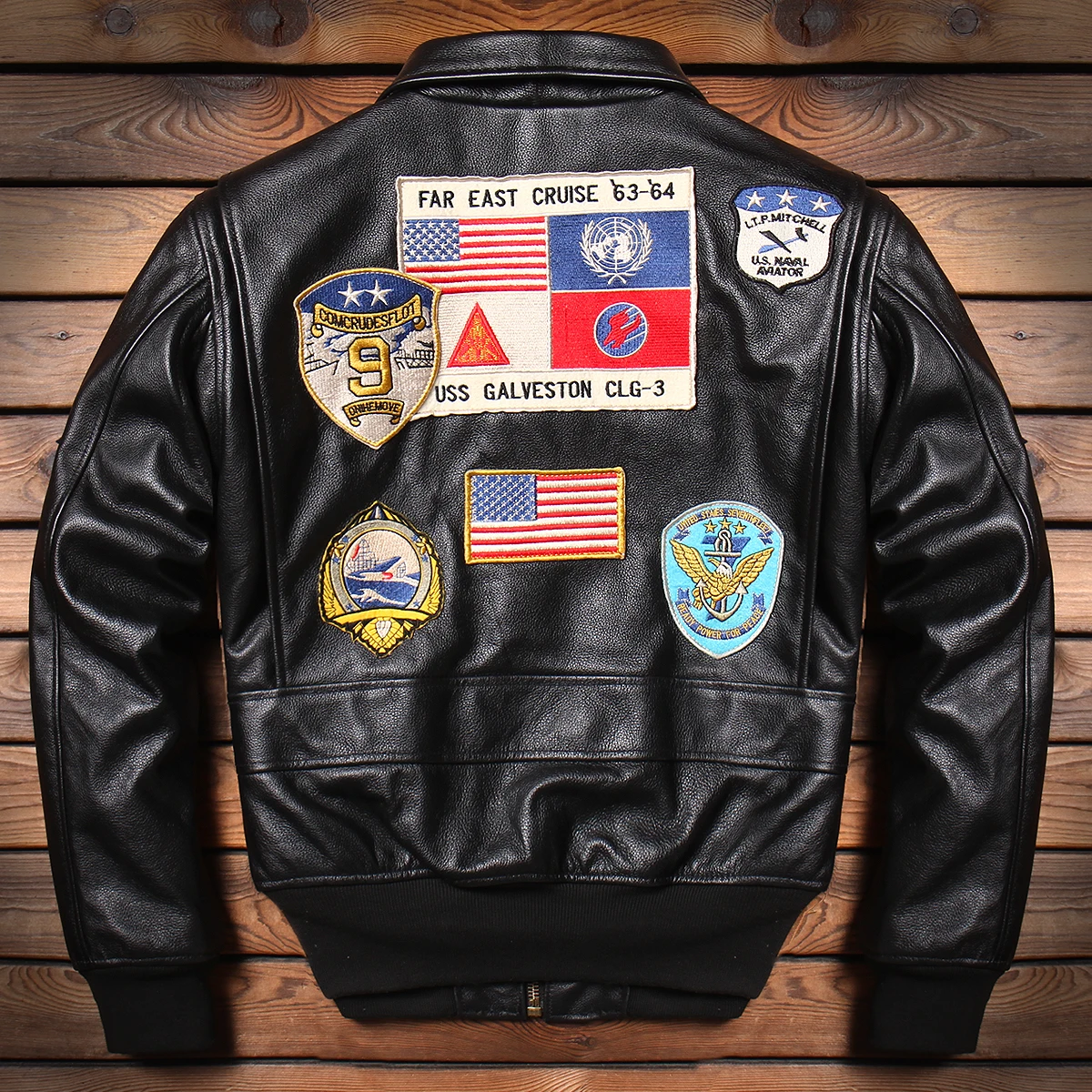 Men's Genuine Top Layer Cowhide Leather Jacket with Fur Collar Embroidered Air Force TOP GUN G1 Pilot Coat Large Size