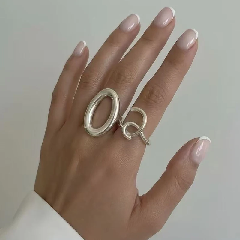 GANPUP Einfacher Hohler Ovaler Verstellbarer Fingerring für Damen, Modischer Neuer Silberfarbener Ring, Schmuckgeschenk für Party und Büro кольцо – Detail 1